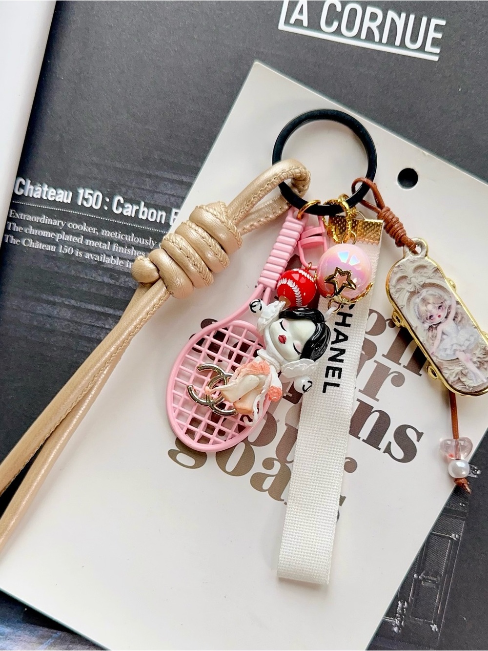 Authentic CC Ribbon Pink Charm Keychain with character & Tennis Racket - Picture 2 of 3